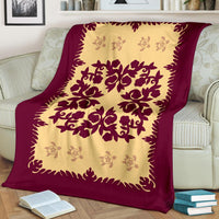 Hawaii Premium Blanket - Hawaiian Quilt Plumeria Medallion Burgundy - AH - Polynesian Pride