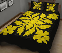 Hawaiian Quilt Bed Set Royal Pattern - Black And Yellow - B2 Style - Polynesian Pride