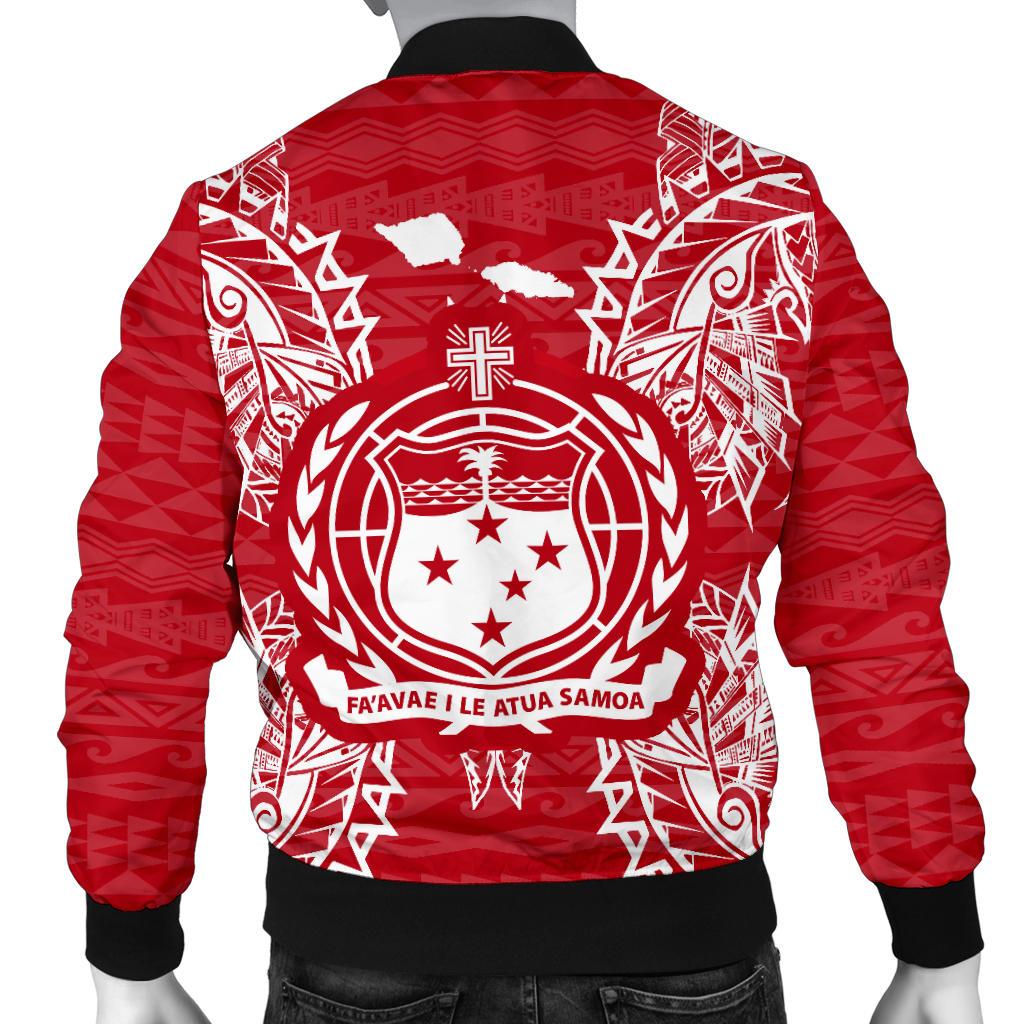 Samoa Polynesian Men's Bomber Jacket Map Red White - Polynesian Pride