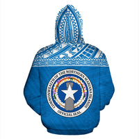 Northern Mariana Islands Polynesian All Over Hoodie Blue Horizontal Style - Polynesian Pride