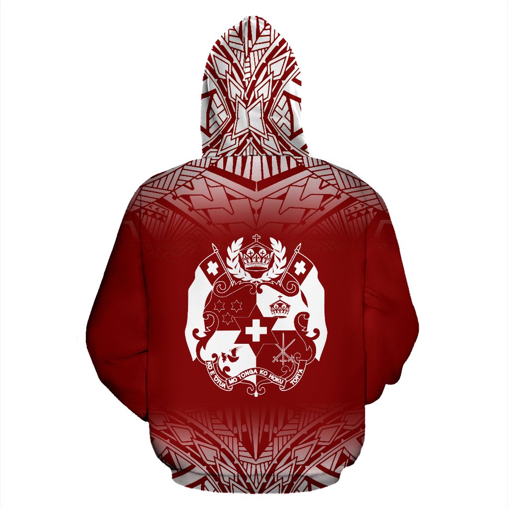 Tonga Custom All Over Zip up Hoodie Fog Red - Polynesian Pride