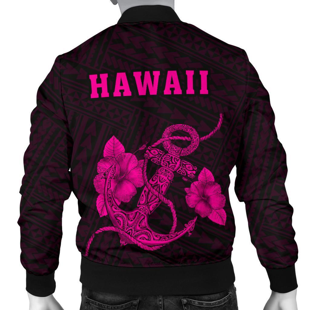 Hawaii Kakau Polynesian Anchor Map Men's Bomber Jacket - Pink - Polynesian Pride