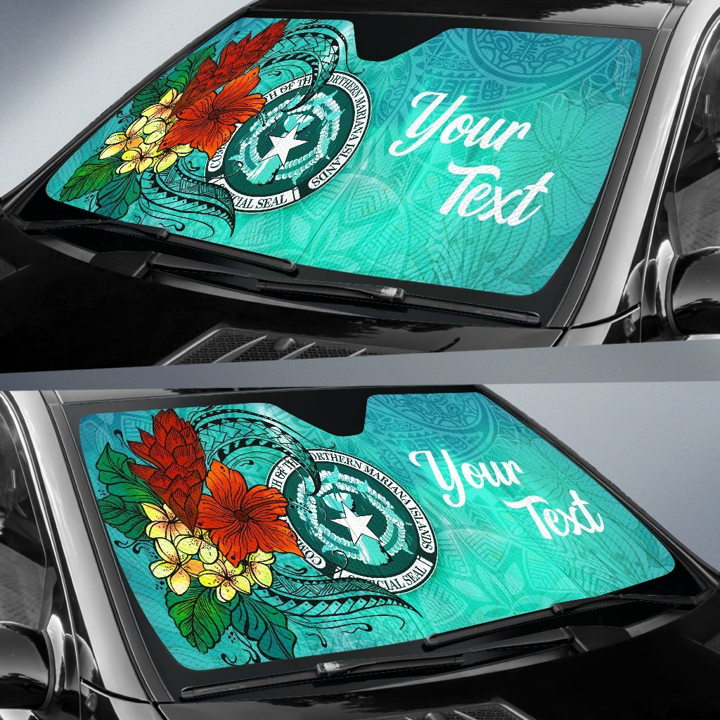 Northern Mariana Islands Auto Sun Shade - Tropical Flowers Style - Polynesian Pride