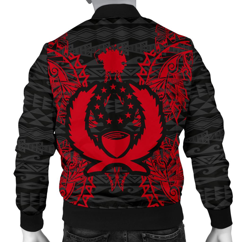 Pohnpei Polynesian Men's Bomber Jacket Map Red - Polynesian Pride