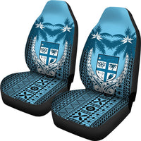 Fiji Tapa Car Seat Covers - Fiji Flag Coconut Tree - A02 Universal Fit Blue - Polynesian Pride