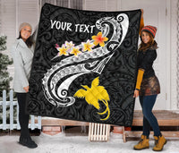 Papua New Guinea Custom Personalised Premium Quilt - PNG Seal Polynesian Patterns Plumeria (Black) - Polynesian Pride