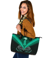 Maori Manaia New Zealand Large Leather Tote Turquoise - Polynesian Pride