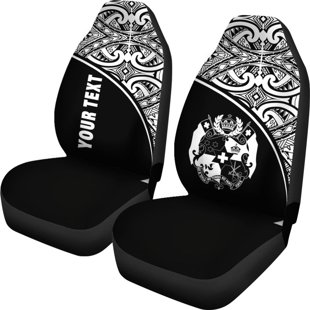 Tonga Custom Personalised Car Seat Covers - Tonga Coat Of Arms Polynesian White Curve - Polynesian Pride