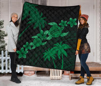 Hawaii Turtle Plumeria Coconut Tree Polynesian Premium Quilt - Green - Polynesian Pride