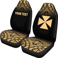 Wallis and Futuna Custom Personalised Car Seat Covers - Wallis and Futuna Coat Of Arms Polynesian Tattoo Fog Gold - Polynesian Pride