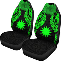 Nauru Polynesian Car Seat Covers Pride Seal And Hibiscus Green - Polynesian Pride
