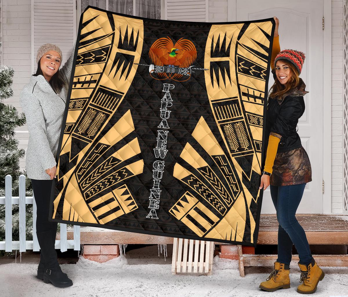 Papua New Guinea Premium Quilt - Papua New Guinea Coat Of Arsms Polynesian Gold Tattoo - Polynesian Pride
