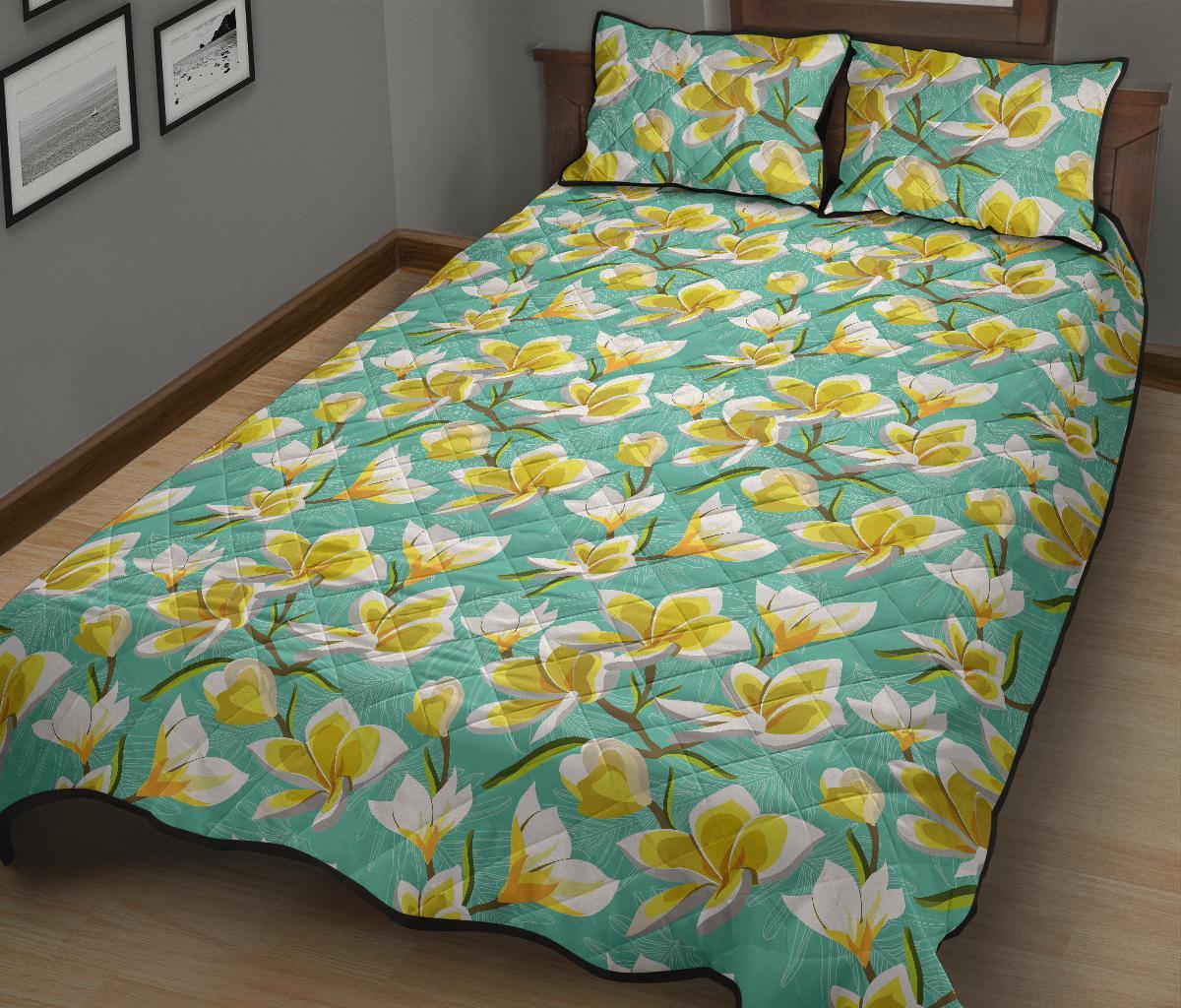 Tropical Plumeria Blue Quilt Bed Set - Polynesian Pride