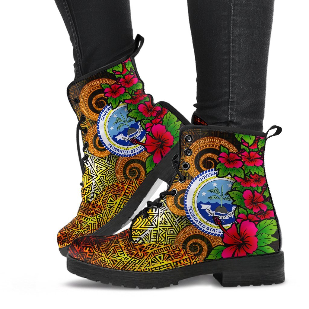 Federated States Of Micronesia Leather Boots - Hibiscus Vintage - Polynesian Pride