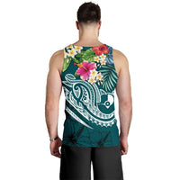 YAP Polynesian Men's Tank Top - Summer Plumeria (Turquoise) - Polynesian Pride