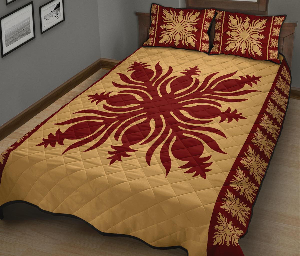 Hawaiian Quilt Pattern Pineapple Dance Quilt Bed Set - Polynesian Pride