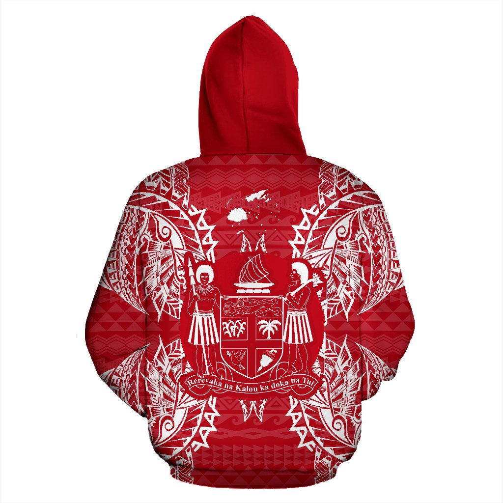 Fiji Polynesian All Over Zip up Hoodie Map Red White - Polynesian Pride