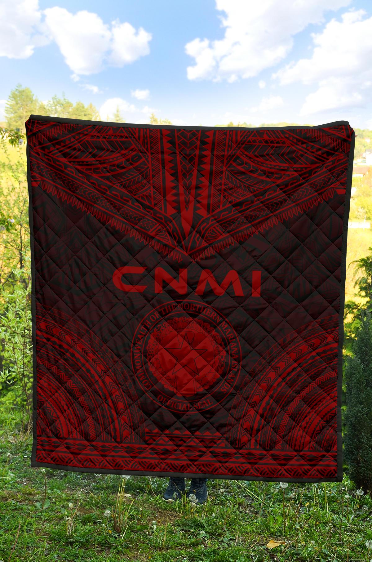 Northern Mariana Islands Premium Quilt - CNMI Seal Polynesian Chief Red Version - Polynesian Pride