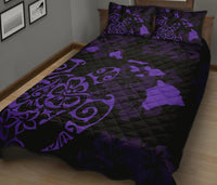 Turtle Hibiscus Map Purple Quilt Bed Set - Polynesian Pride