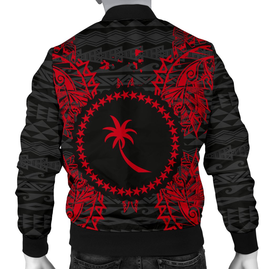 Chuuk Polynesian Men's Bomber Jacket Map Red - Polynesian Pride