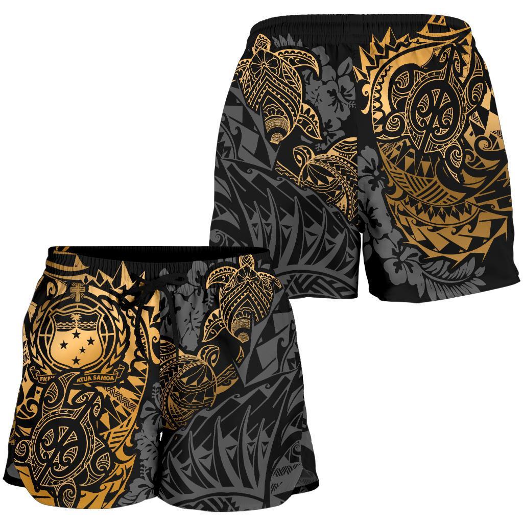 Samoa Polynesian Shorts (Women) - Gold Turtle Flowing - Polynesian Pride