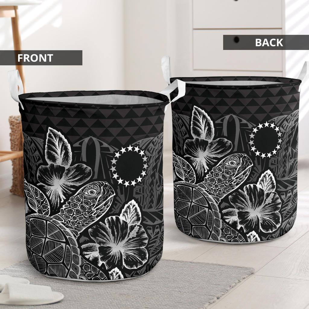 Cook Islands Laundry Basket - Polynesian Turtle Hibiscus Black - Polynesian Pride