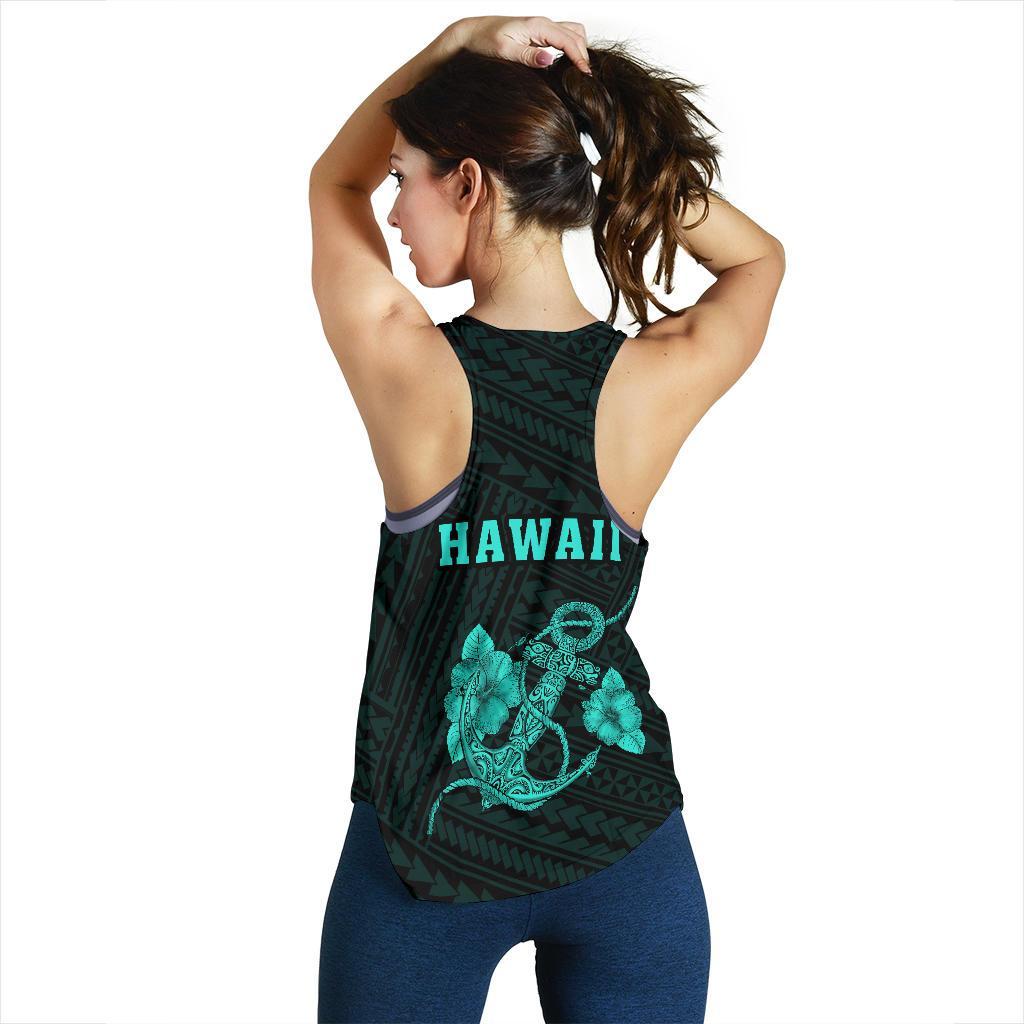 Hawaii Kakau Polynesian Anchor Women's Racerback Tank - Turquoise - Polynesian Pride