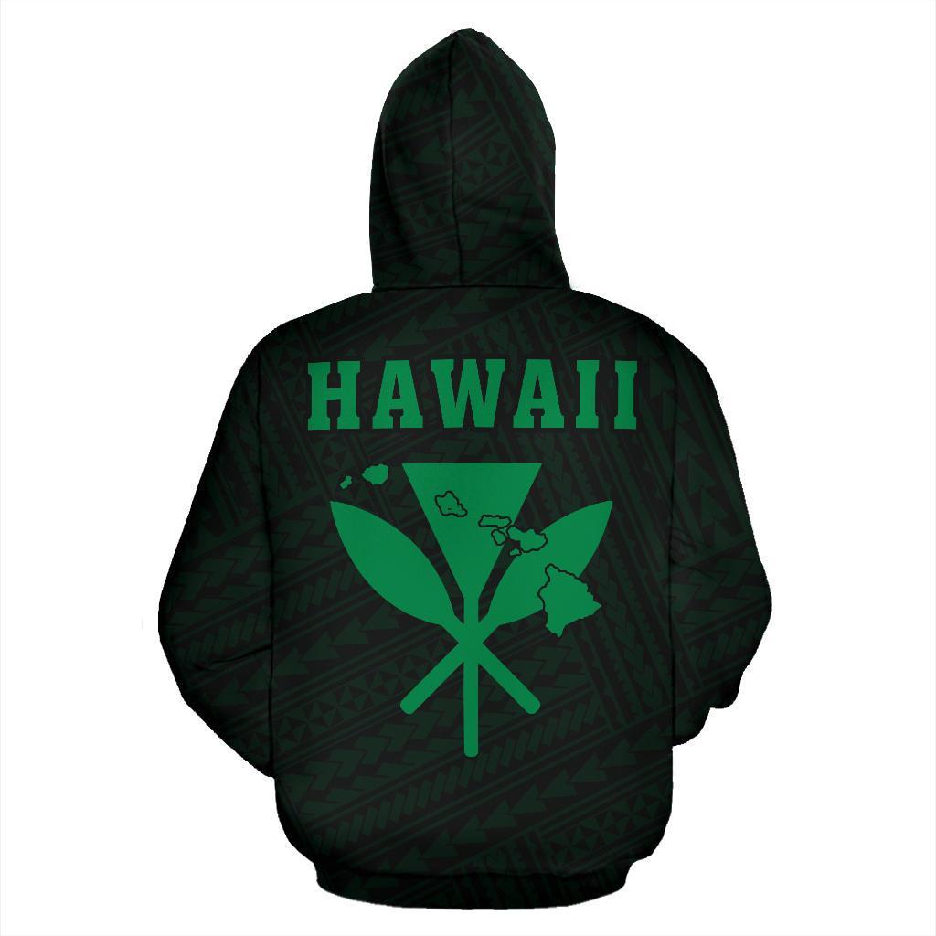 Polynesian Kakau Kanaka Maoli Map of Hawaii Zip Hoodie Green - Polynesian Pride