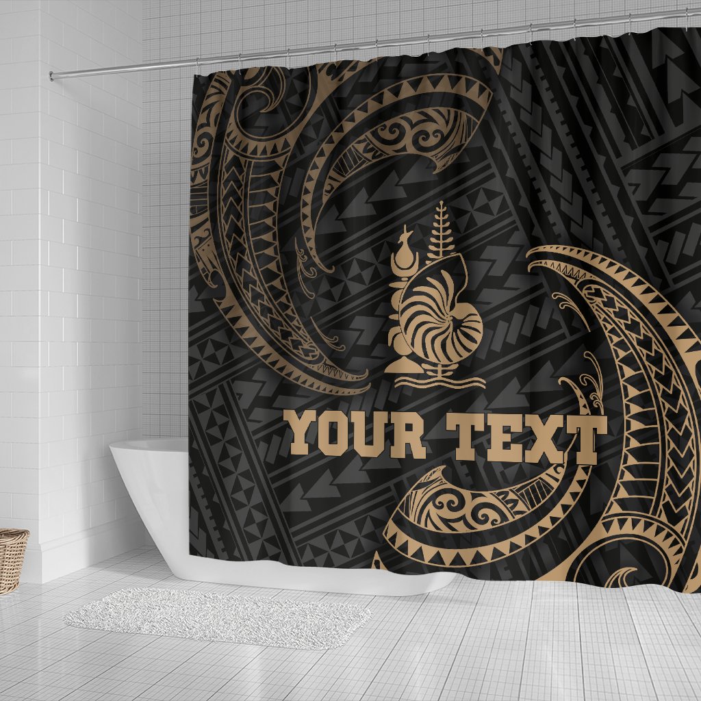New Caledonia Polynesian Custom Personalised Shower Curtain - Gold Tribal Wave - Polynesian Pride