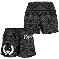 Pohnpei Women's Shorts - Pohnpei Seal With Polynesian Tattoo Style ( Black) - Polynesian Pride