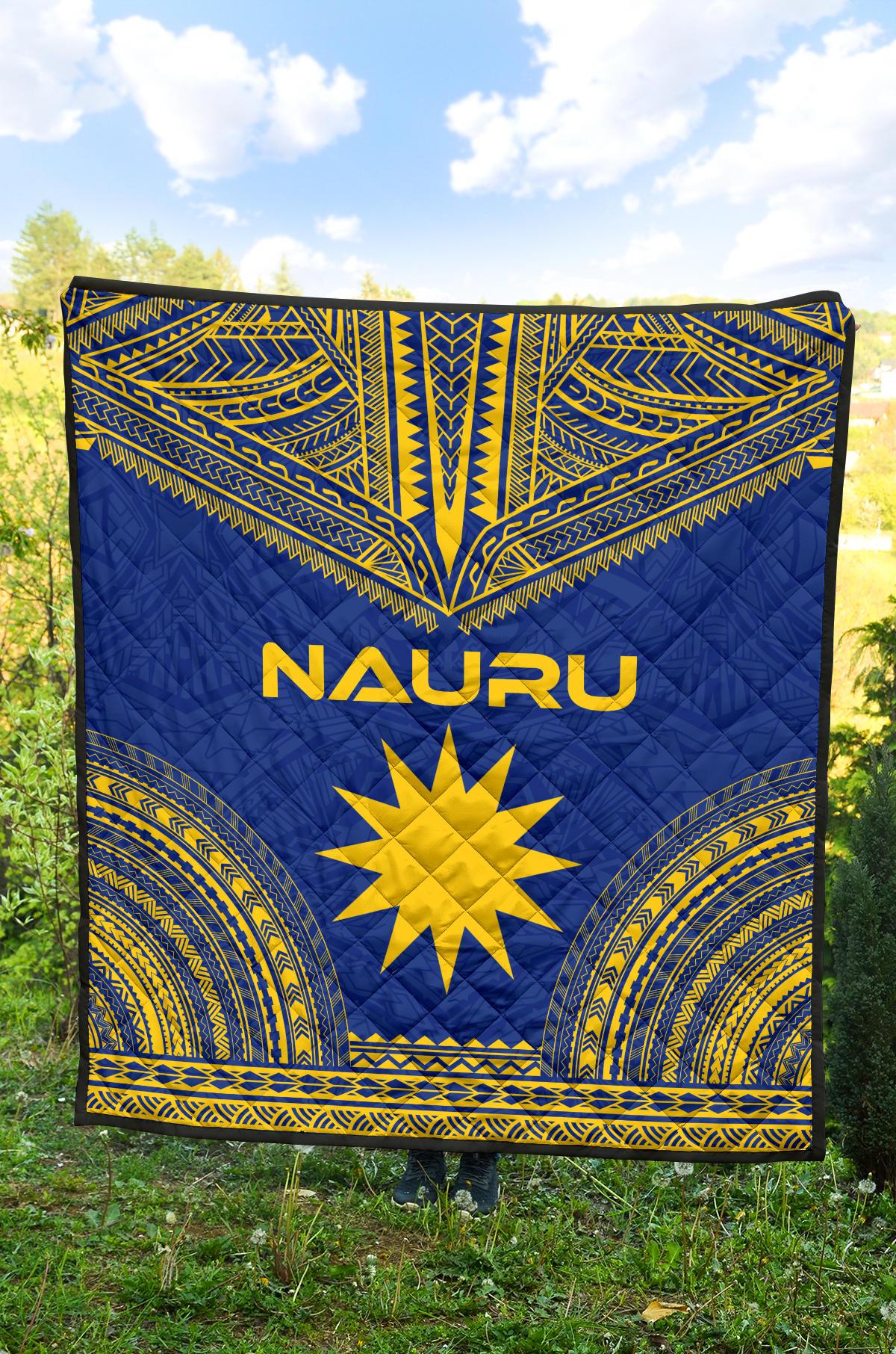 Nauru Premium Quilt - Nauru Flag Polynesian Chief Blue Version - Polynesian Pride