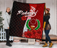 Pohnpei Micronesia Premium Quilt - Coat Of Arm With Hibiscus - Polynesian Pride