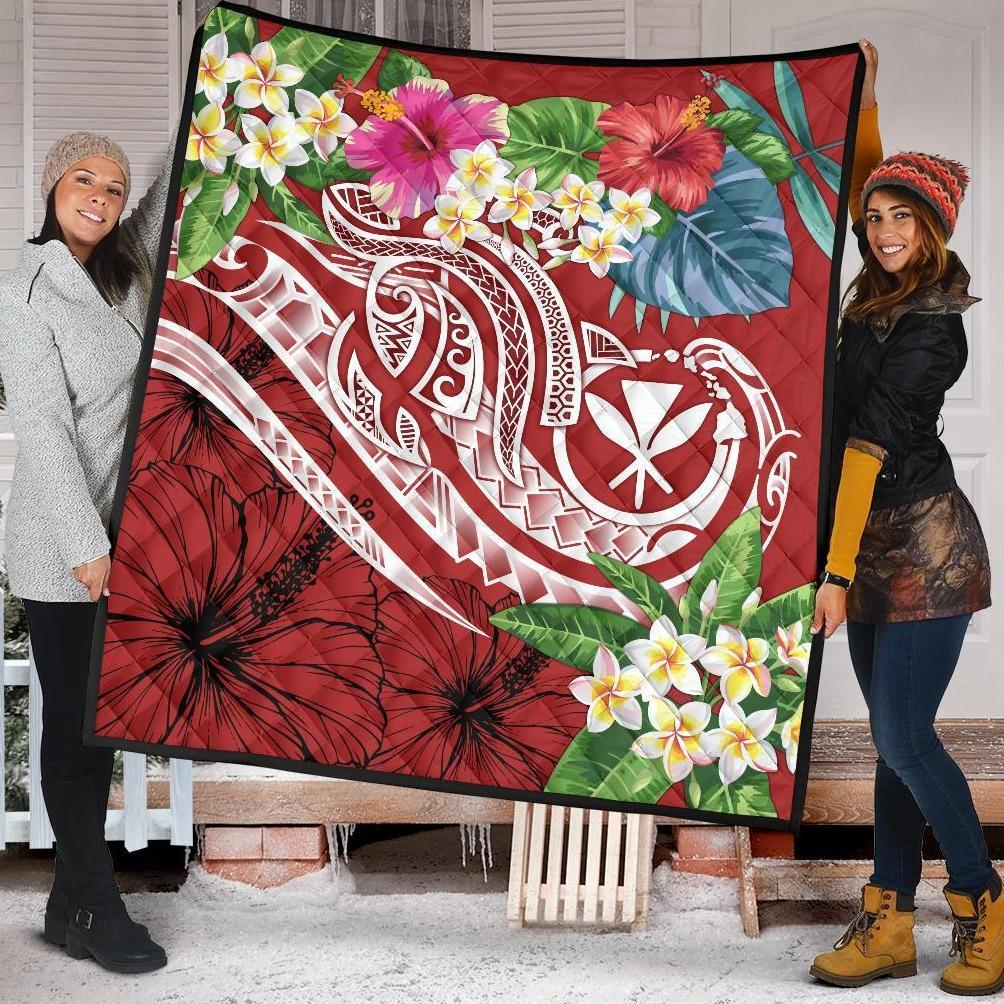 Polynesian Hawaii Kanaka Maoli Premium Quilt - Summer Plumeria (Red) Red - Polynesian Pride