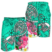 Polynesian Men's Shorts - Turtle Plumeria Turquoise Color - Polynesian Pride