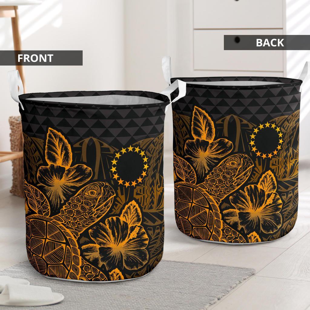 Cook Islands Laundry Basket - Polynesian Turtle Hibiscus Gold - Polynesian Pride
