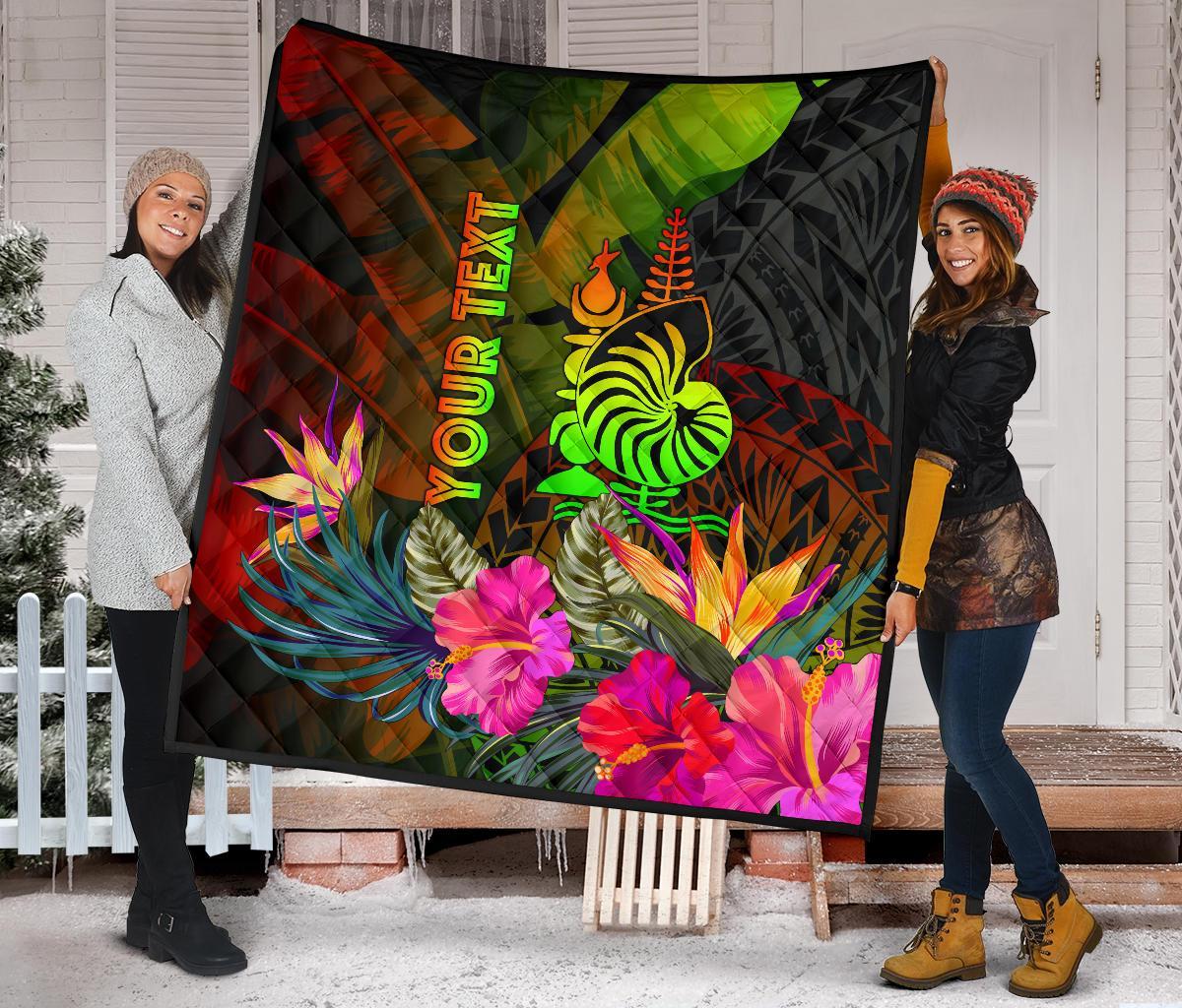 New Caledonia Polynesian Personalised Premium Quilt - Hibiscus and Banana Leaves - Polynesian Pride