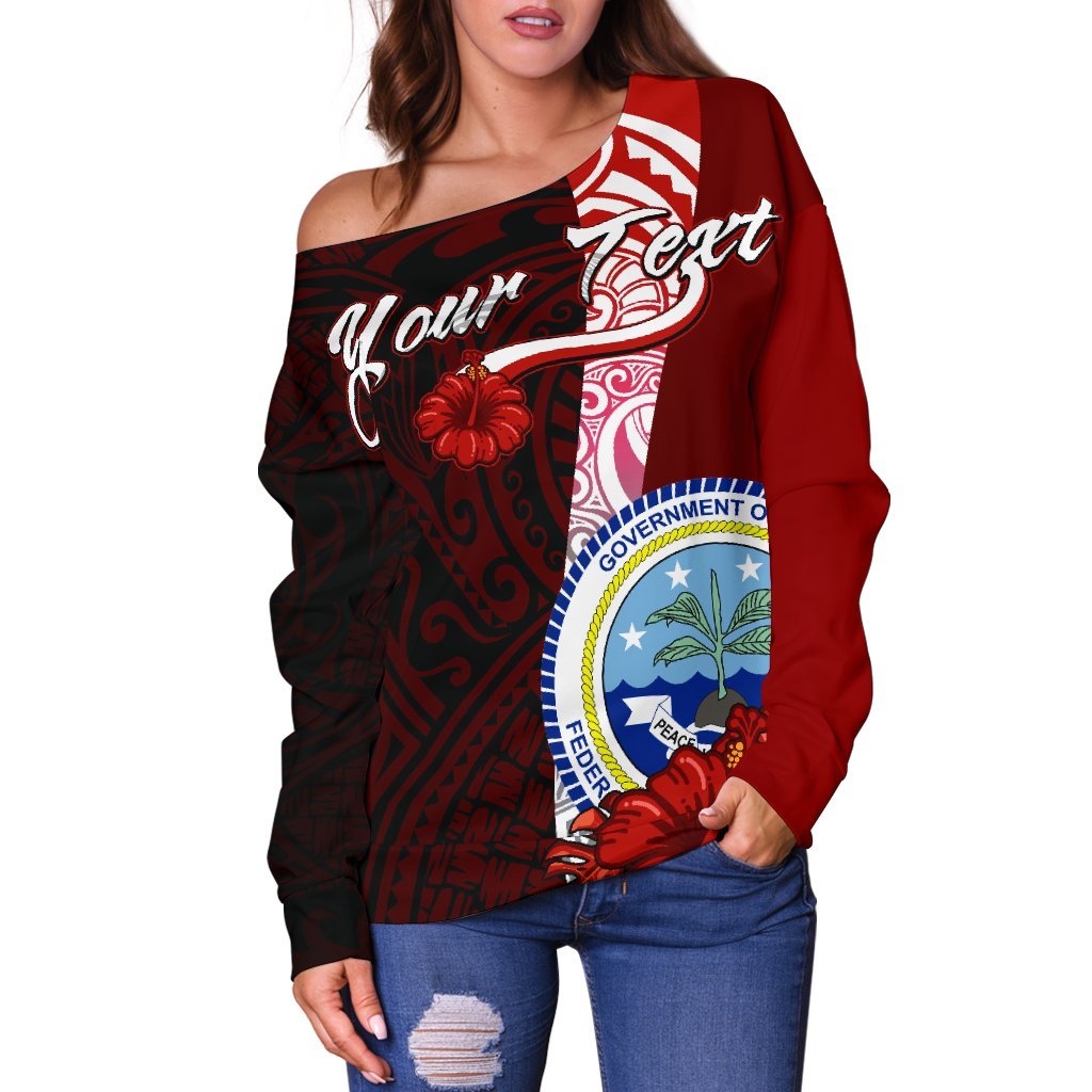 Federated States Of Micronesia Custom Personalised Women's Off Shoulder Sweater - Coat Of Arm With Hibiscus - Polynesian Pride