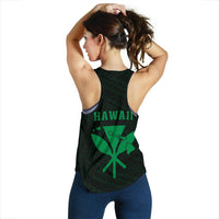 Hawaii Kakau Polynesian Kanaka Map Women's Racerback Tank - Green - Polynesian Pride