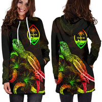 Guam Polynesian Hoodie Dress - Turtle With Blooming Hibiscus Reggae - Polynesian Pride