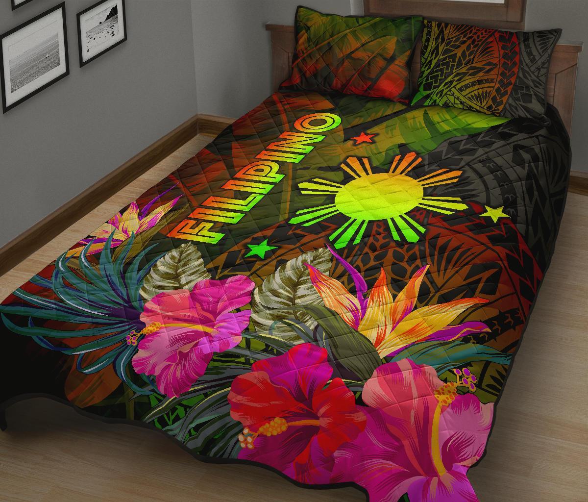 The Philippines Polynesian Quilt Bed Set - Hibiscus and Banana Leaves - Polynesian Pride