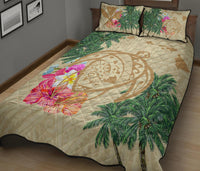 Hawaii Kanaka Maoli Polynesian Flowers Turtle Quilt Bed Set - Polynesian Pride