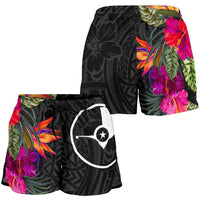 Yap All Over Print Women's Shorts - Polynesian Hibiscus Pattern Women Black - Polynesian Pride