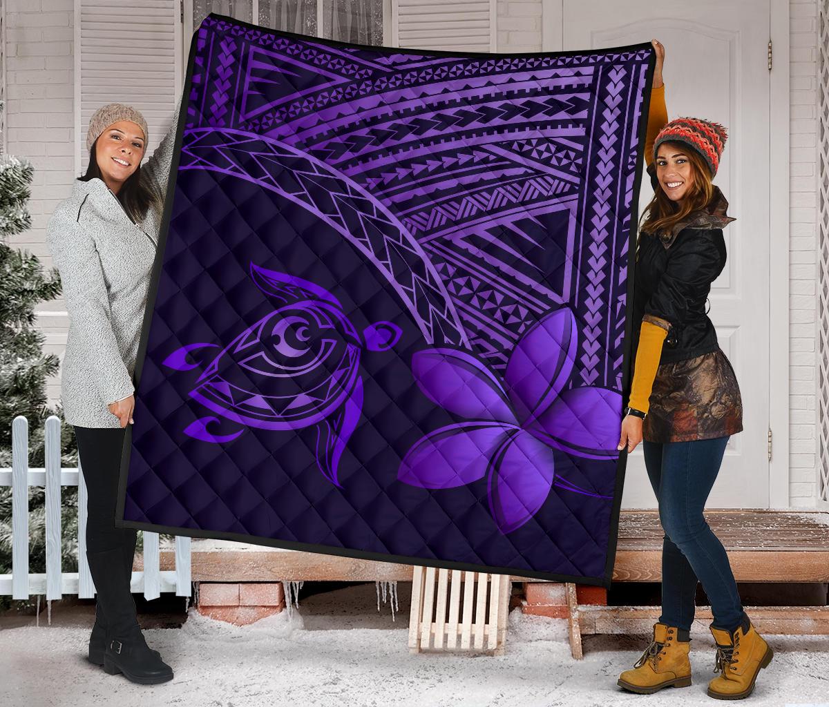 Hawaii Quilt - Hawaii Turtle Plumeria Quilt Purple - Polynesian Pride