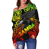 Samoa Polynesian Women's Off Shoulder Sweater - Eagle Tribal Pattern Reggae - Polynesian Pride