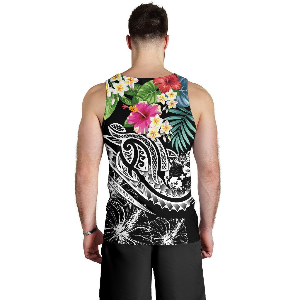 Tonga Polynesian Men's Tank Top - Summer Plumeria (Black) - Polynesian Pride