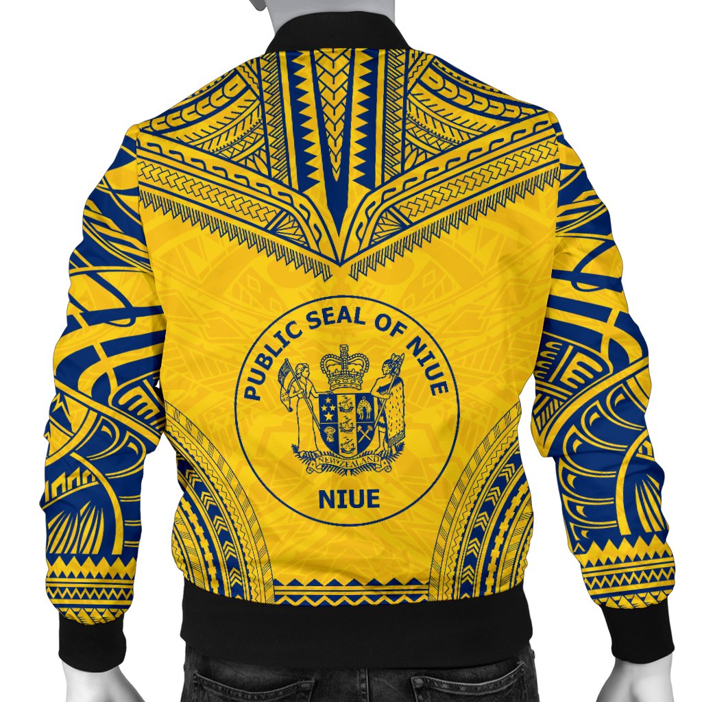 Niue Flag Polynesian Chief Men's Bomber Jacket - Polynesian Pride
