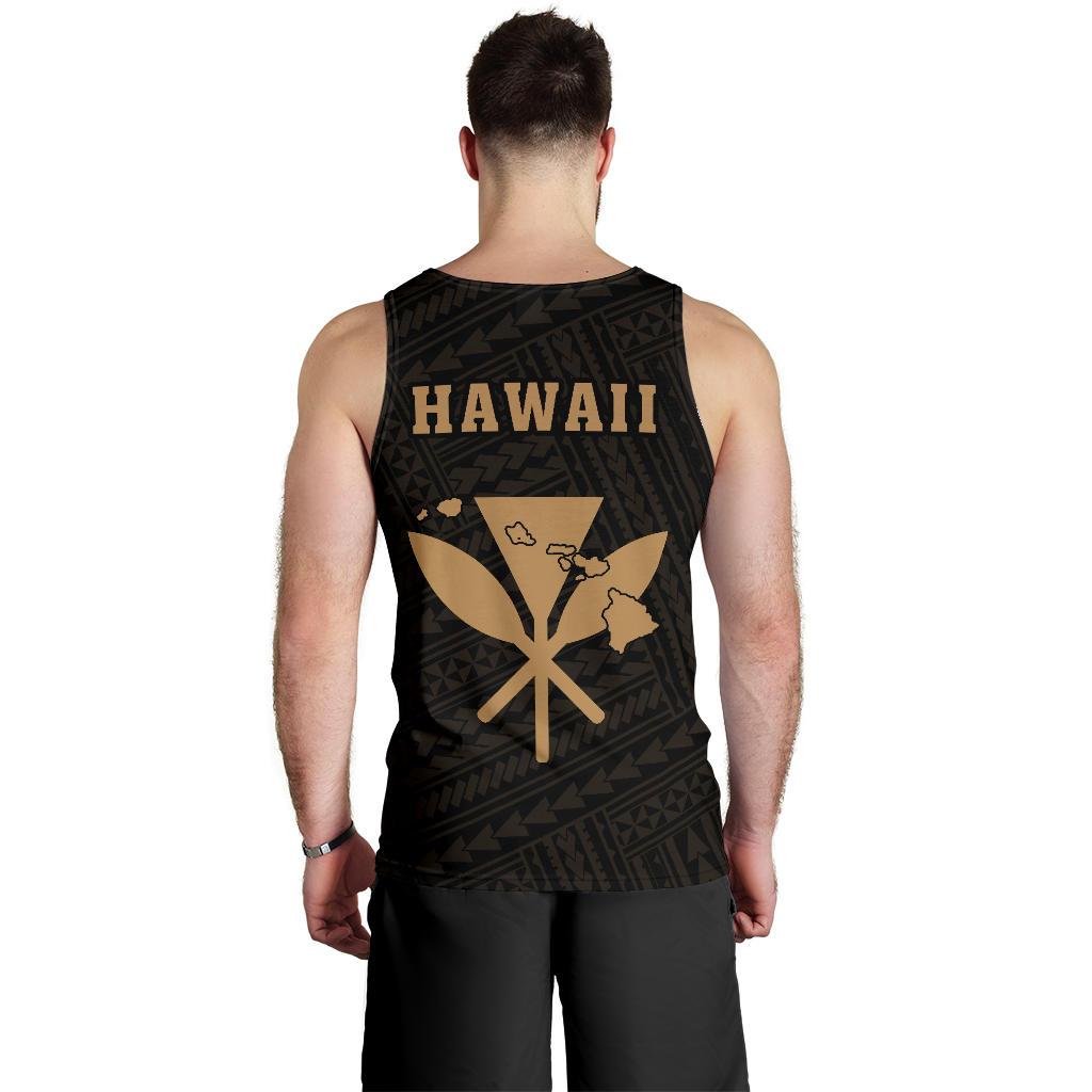 Hawaii Kakau Polynesian Kanaka Map Men's Tank Top - Gold - Polynesian Pride