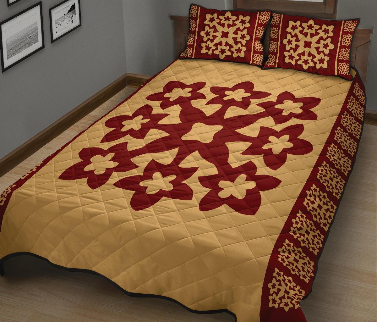 Hawaiian Quilt Pattern Plumeria Nice Quilt Bed Set - Polynesian Pride