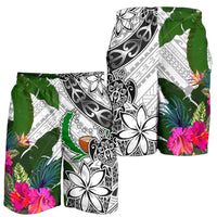 Pohnpei Men's Short White - Turtle Plumeria Banana Leaf - Polynesian Pride