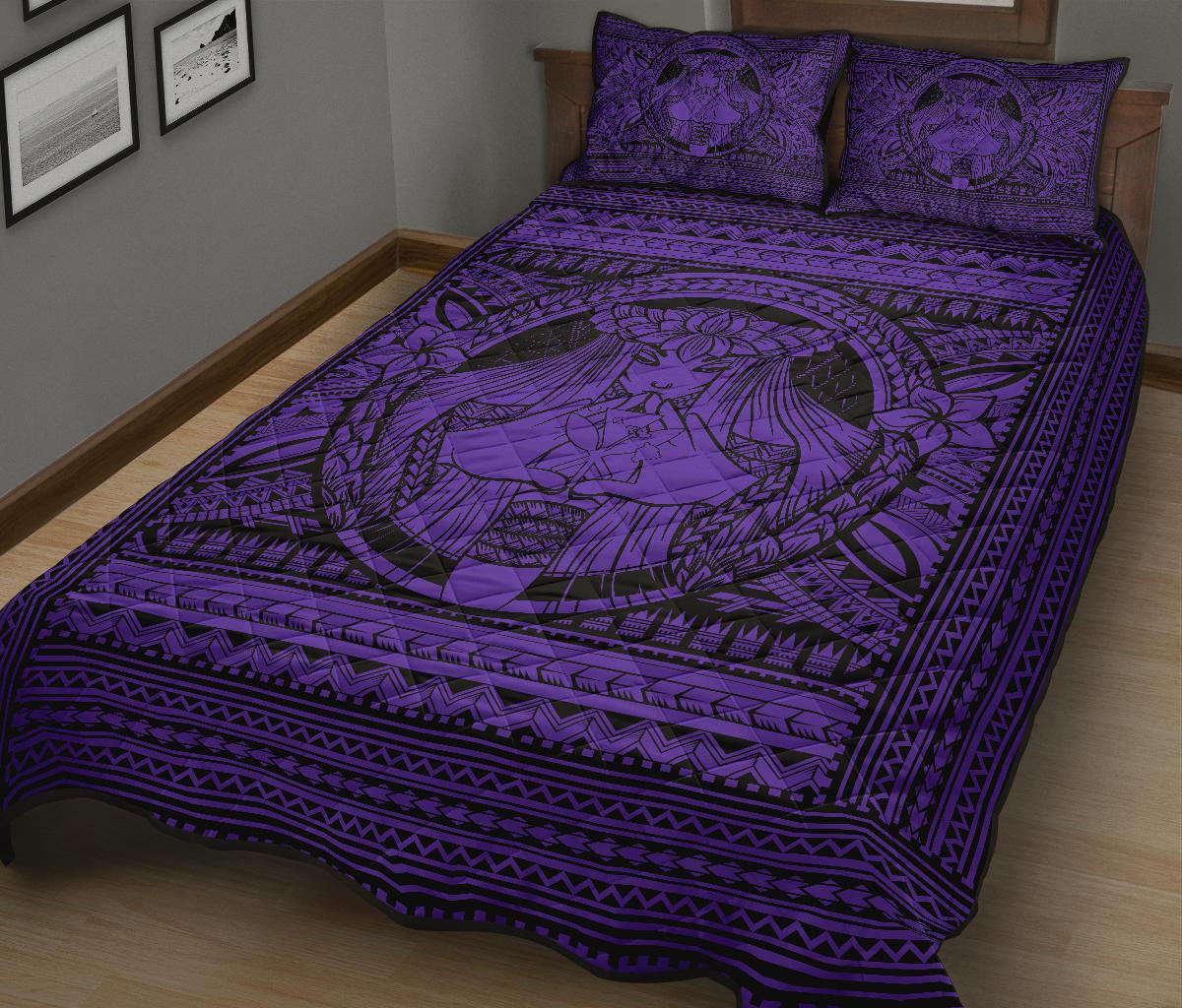 Hawaii Polynesian Pele Mauna Kea Quilt Bed Set Purple - Polynesian Pride